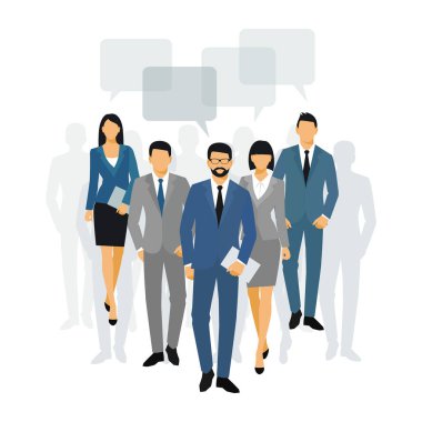 Konuşma balonu vektör çizimi olan bir grup insan