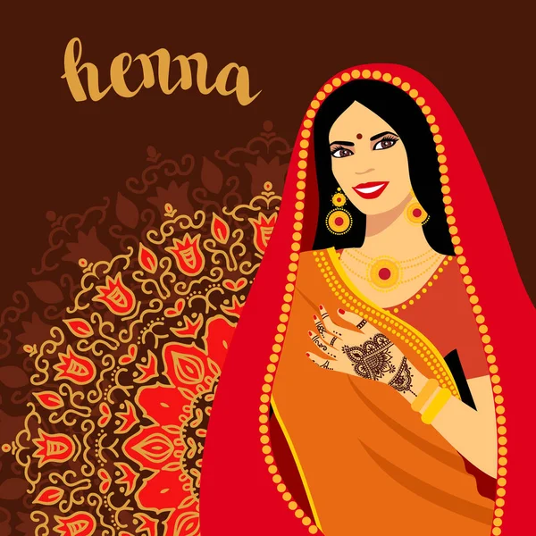 Ilustración Vectorial Una Chica India Vestido Con Patrón Hermoso — Archivo Imágenes Vectoriales