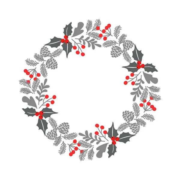 Krismas Karangan Bunga Dengan Holly Berry Dan Daun Ilustrasi Vektor - Stok Vektor