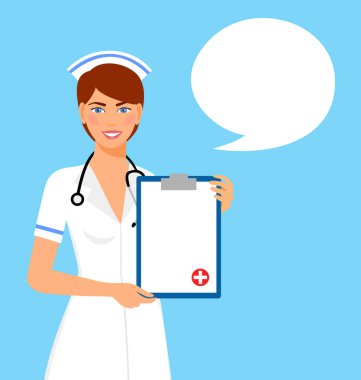 Pano ve konuşma kabarcığı çizimi olan doktor