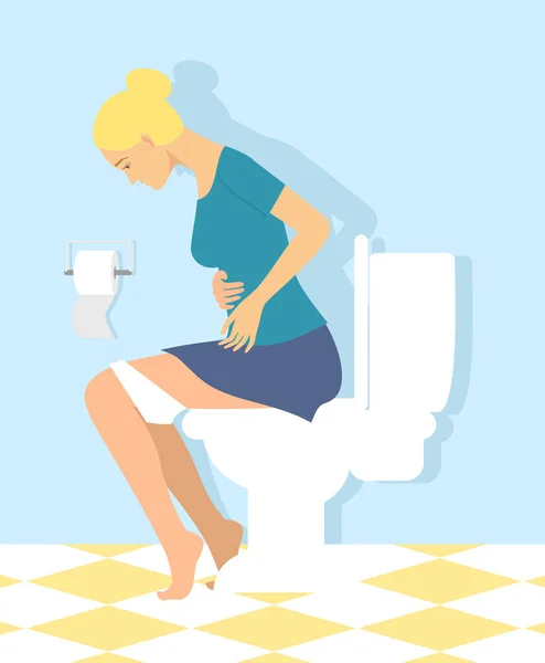 Woman Sitting Toilet Touching Stomach — Stock Vector