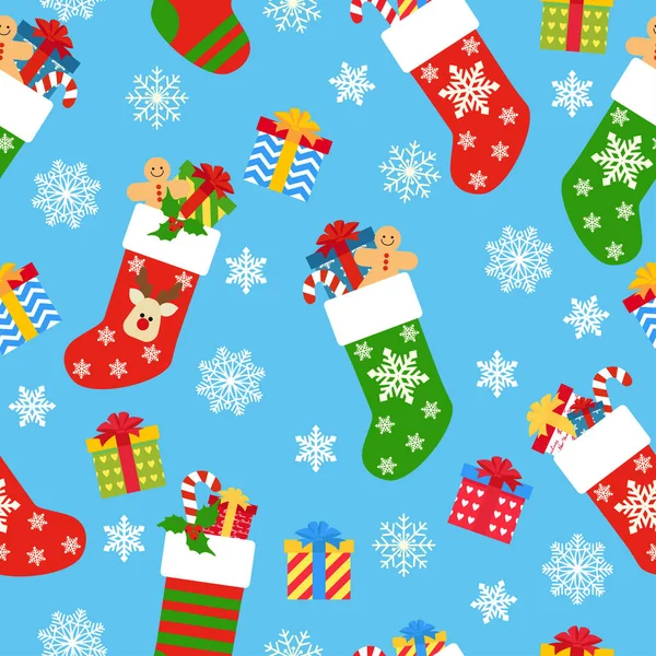 Christmas Seamless Pattern Decorative Elements Socks — Stock Vector