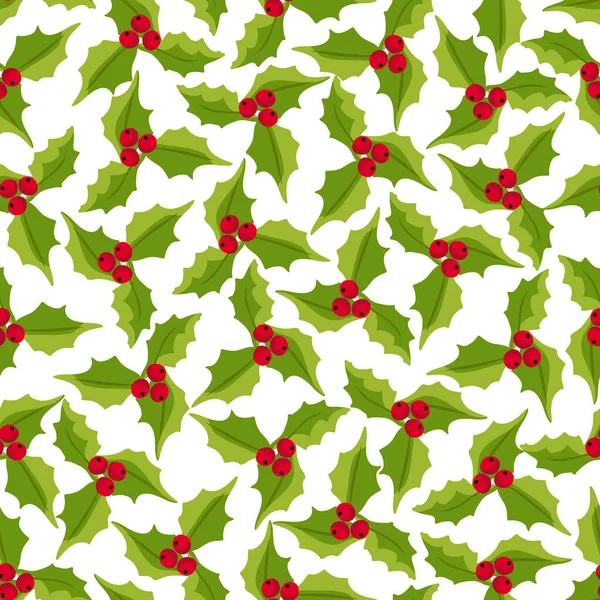 Рождественский Фон Зелеными Листьями Красными Ягодами — стоковый вектор