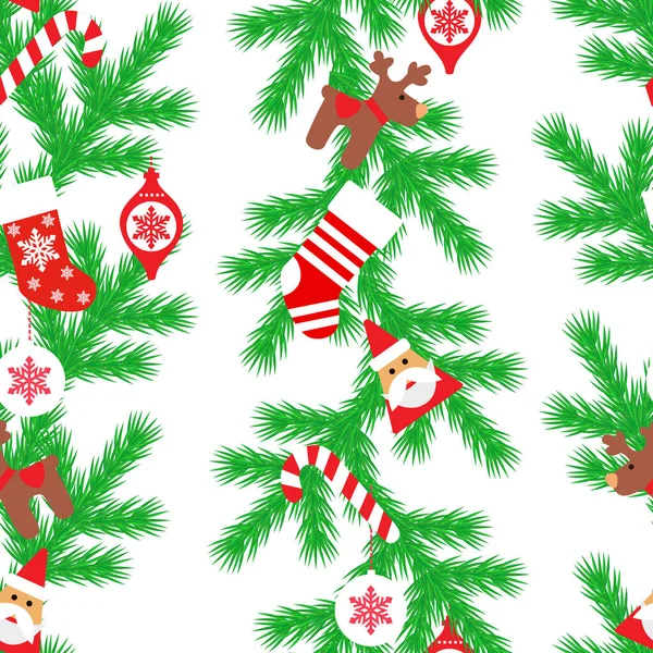 Рождественский Фон Еловыми Ветвями Сантами — стоковый вектор
