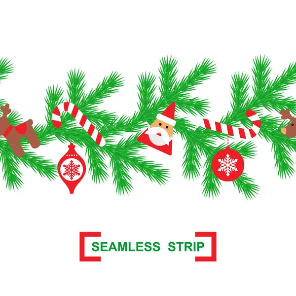 Vánoční Pozadí Jedlovými Větvemi Santas — Stockový vektor