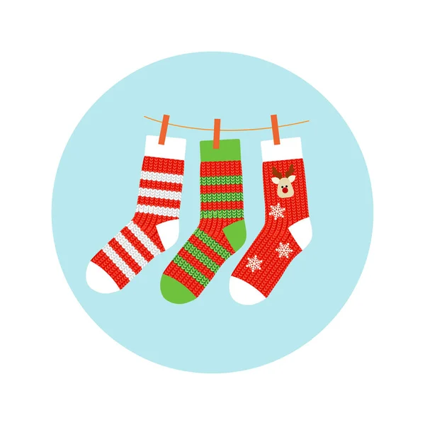 Christmas Socks Hanging Rope — Stock Vector