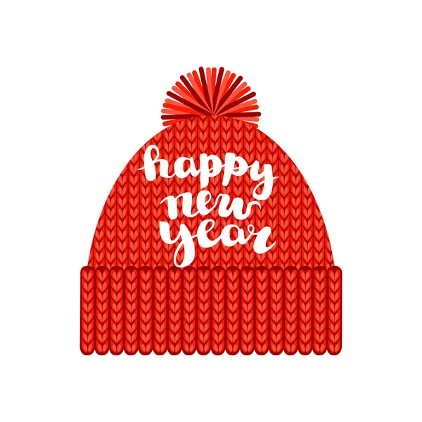 Sombrero Invierno Con Feliz Año Nuevo Signo — Vector de stock