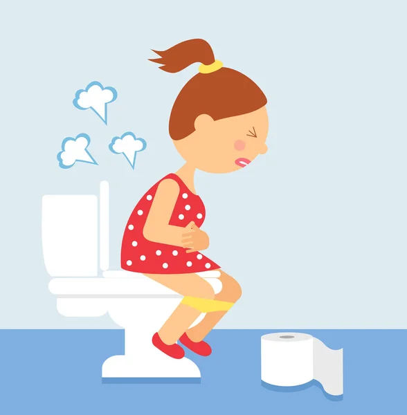 Cartoon Vrouw Zit Het Toilet Urineblaas Probleem Ziekte Concept Maagpijn — Stockvector