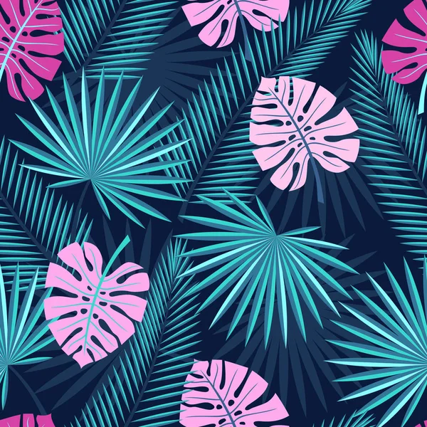 Las Hojas Sin Costura Tropicales Palma Monstera Fondo Sin Costuras — Vector de stock