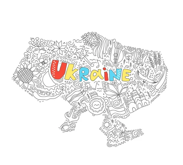 Ukraine Hand Schriftzug Und Kritzeleien Elemente Hintergrund Karte Der Ukraine — Stockvektor