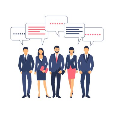 Konuşma baloncukları, vektör illüstrasyonu olan iş adamları grubu