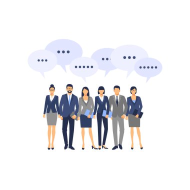 Konuşma baloncukları, vektör illüstrasyonu olan iş adamları grubu