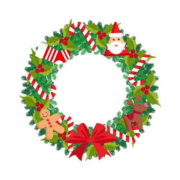 New Year Wreath White Background Vector Illustration — Stock Vector