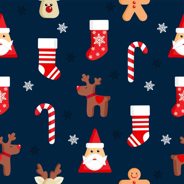 Patrón Sin Costuras Navidad Sobre Fondo Azul Oscuro — Vector de stock