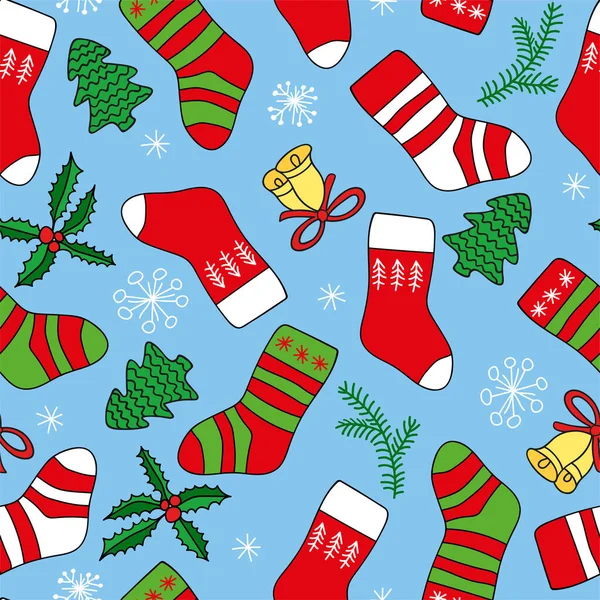 Padrão Vetorial Elementos Natal Com Meias Ano Novo —  Vetores de Stock