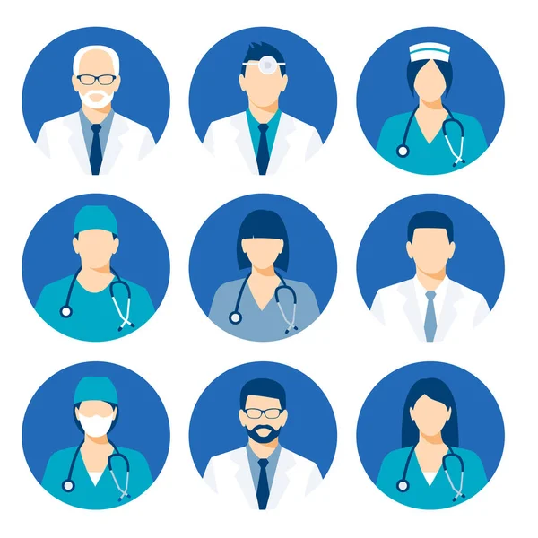 Conjunto Iconos Vectores Médicos Para Los Trabajadores Clínica Avatares Vector De Stock