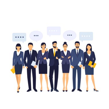 Konuşma baloncukları, vektör illüstrasyonu olan iş adamları grubu