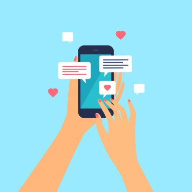 İnternetten sohbet ediyorlar. düz dizayn vektör simgesi