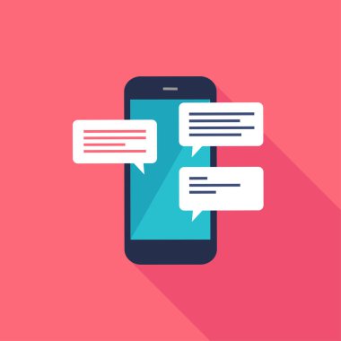 Sohbet baloncuklu akıllı telefon, vektör illüstrasyon tasarımı