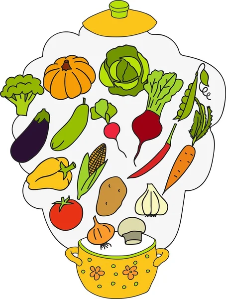 Ilustracja patelni z warzywami — Wektor stockowy
