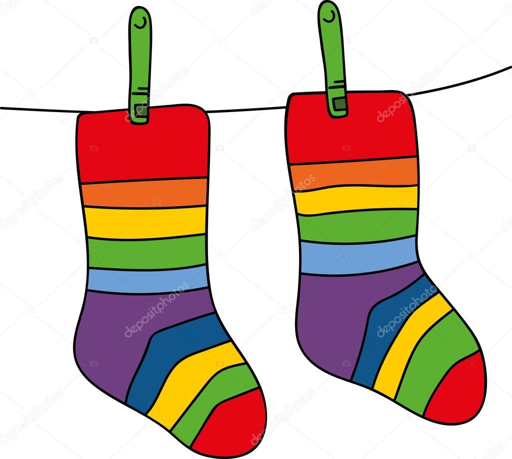illustration socks on a rope with clothespins