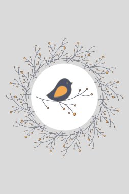 dairesel bir çerçeve içinde kuş çizimi