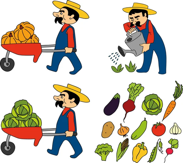 イラストの庭師と野菜のセット — ストックベクタ