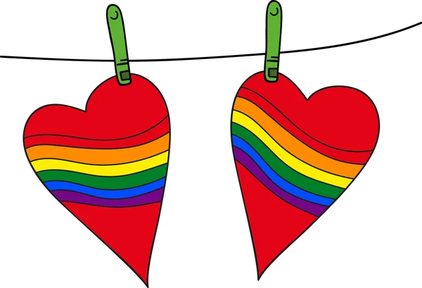 Illustration vectorielle de stock : coeur d'illustration sur une corde avec des pinces à linge — Image vectorielle