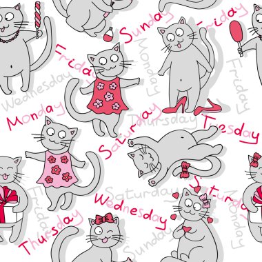 Stock Vector Illustration: seamless kittens. days of the week