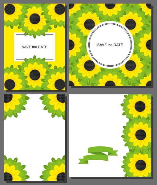Set of floral backgrounds with sunflowers with space for your text — Stock Vector