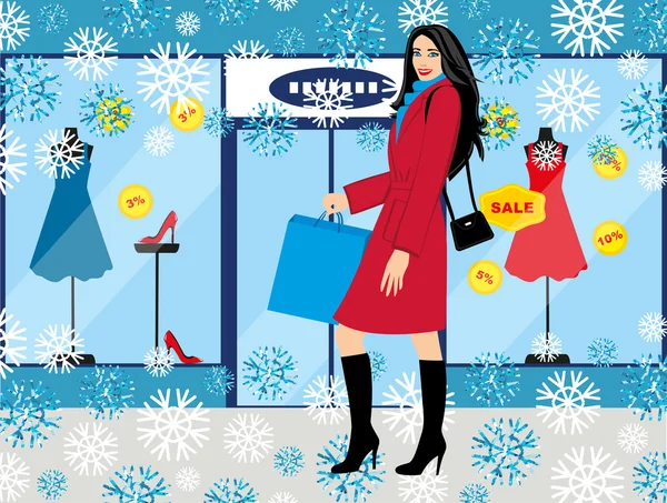 Shopping girl - Stock Illustration. fashionable girl with purchases for your design — Stock Vector