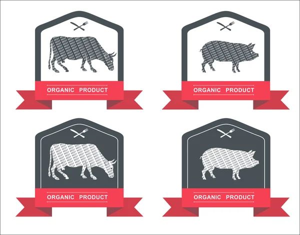 ストックベクターイラスト:ラベル,バッジ,デザイン要素/豚肉,牛肉のセット — ストックベクタ
