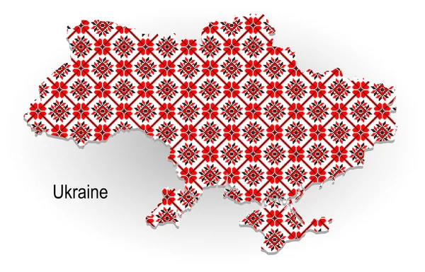 Kaart van Oekraïne met Oekraïense etnische ornament — 스톡 벡터