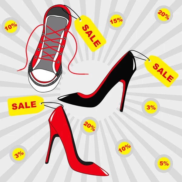 Ilustração vetorial: sapatos de venda. Conceito de desconto. Ilustração vetorial —  Vetores de Stock