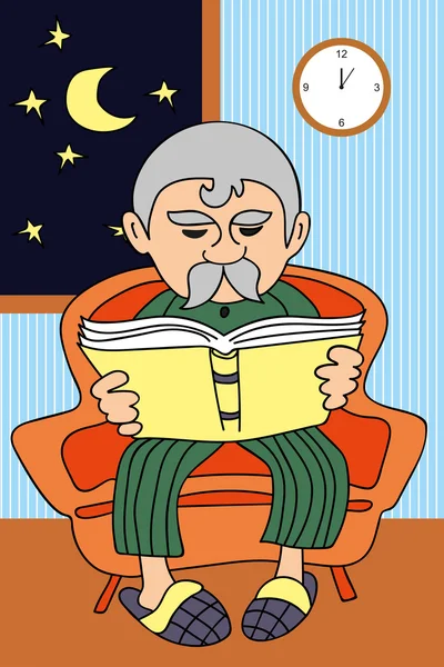 Vector abuelo leyendo un libro — Vector de stock