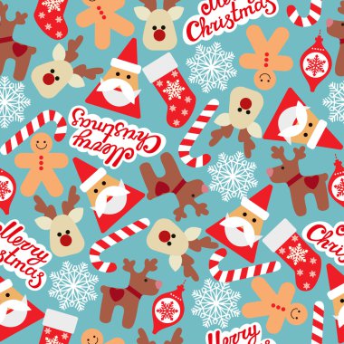 Yeni yıl ve Noel günü simgeleriyle kusursuz düz desenli vektör