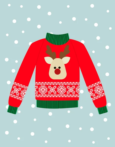 Stock Vector Illustration: illustration of a red Christmas sweater with deer. — Stock Vector