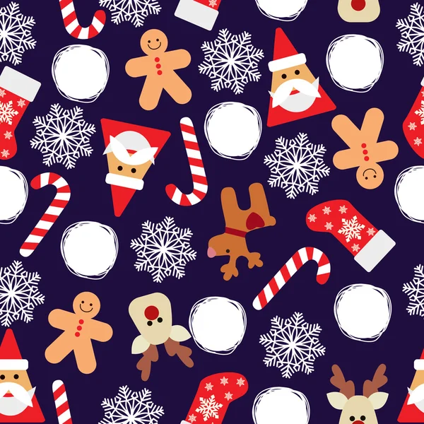 Vector seamless flat pattern with icons of Happy New Year and Christmas Day — Stock Vector