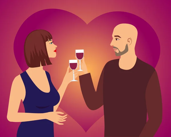 남자와 여 자가 와인 잔을 들고의 그림 — 스톡 벡터