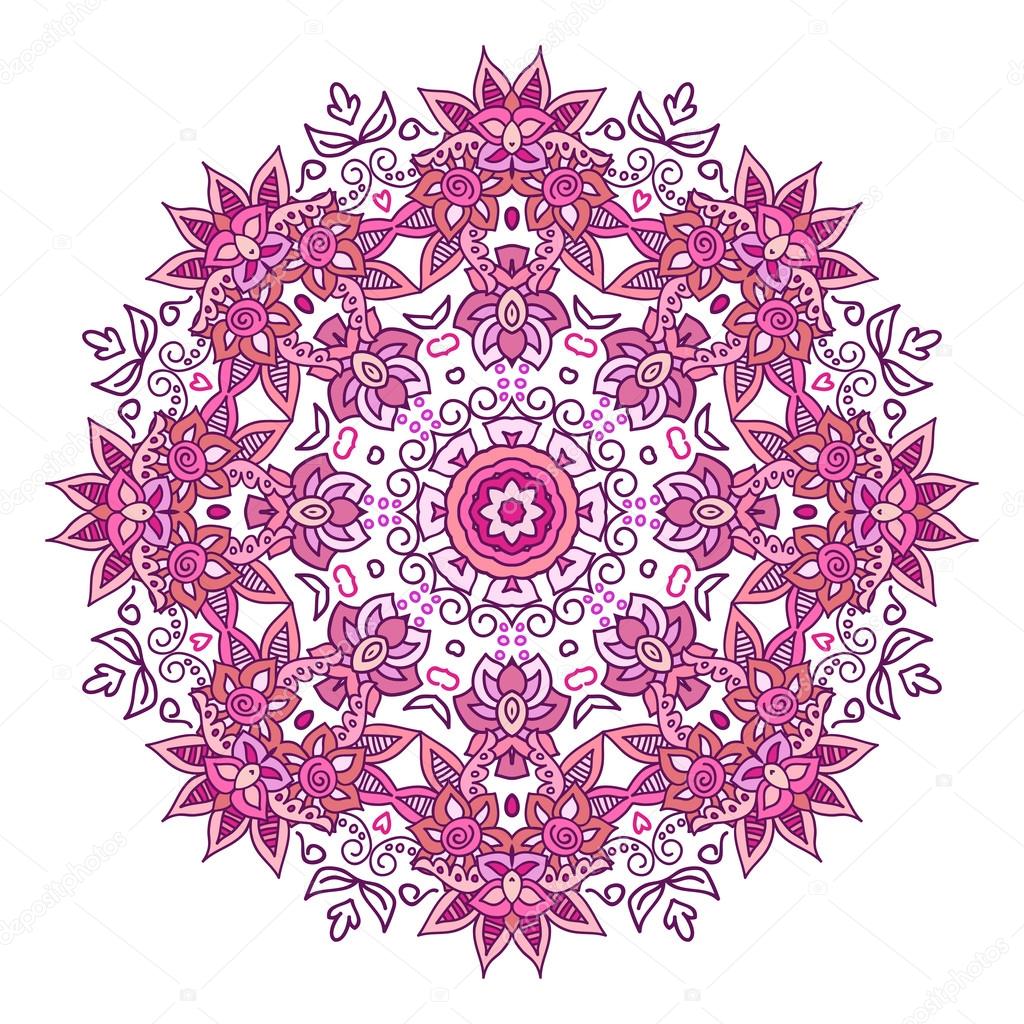 Mandala geometric round ornament,, circular abstract floral pattern. Hand drawn decorative vector design element
