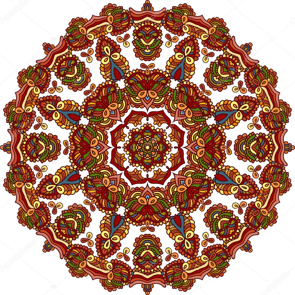 Mandala geometric round ornament, circular abstract pattern. Hand drawn decorative vector design element