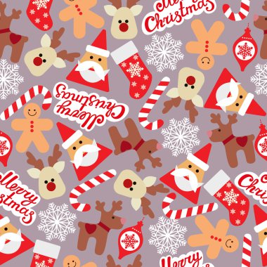 Yeni yıl ve Noel günü simgeleriyle kusursuz düz desenli vektör