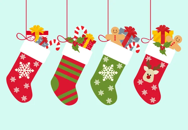 Calcetines de Navidad con regalos — Vector de stock