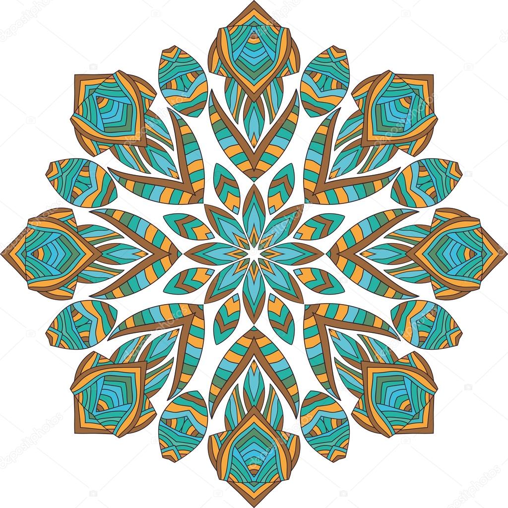 Mandala geometric round ornament, circular abstract pattern. Hand drawn decorative vector design element