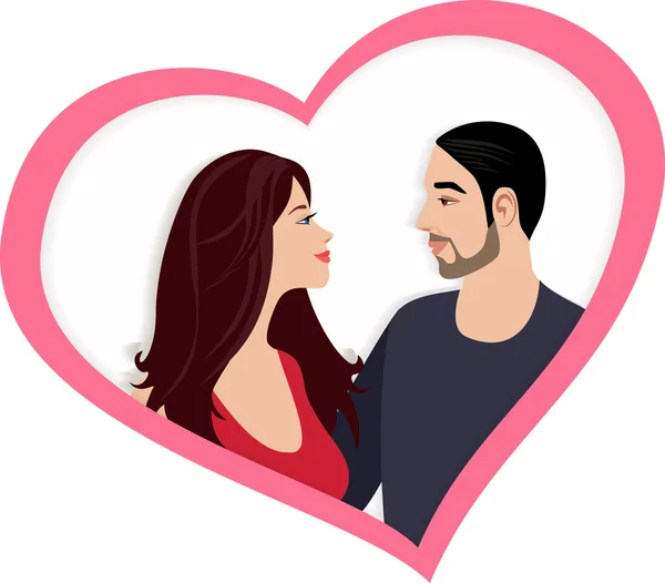 Illustration of a couple in love in a heart shape box. template for a card — Stock Vector