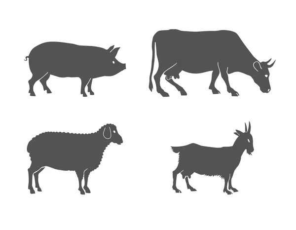 Conjunto vetorial de animais de fazenda vaca, ovino, caprino, porco — Vetor de Stock