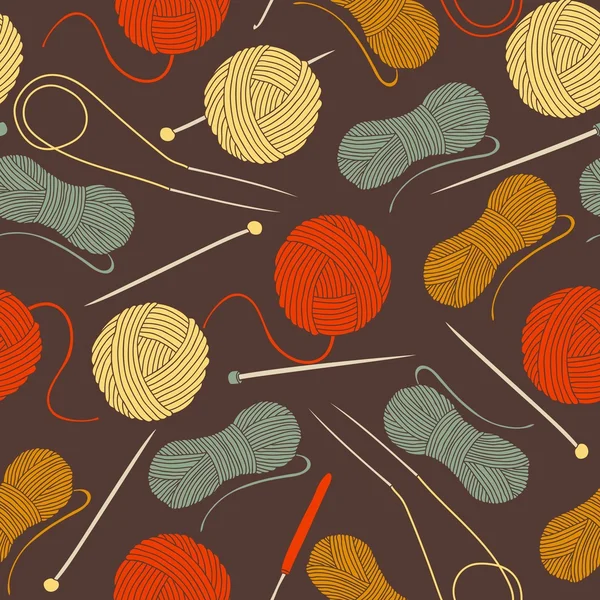 无缝背景与球的毛线和编织针。针线活壁纸 — 图库矢量图片