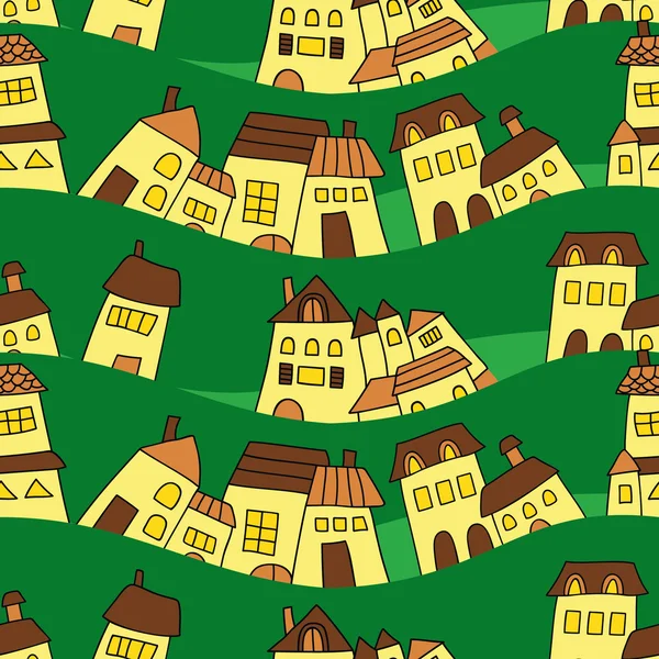 Wzór domów na zielonym tle — Wektor stockowy