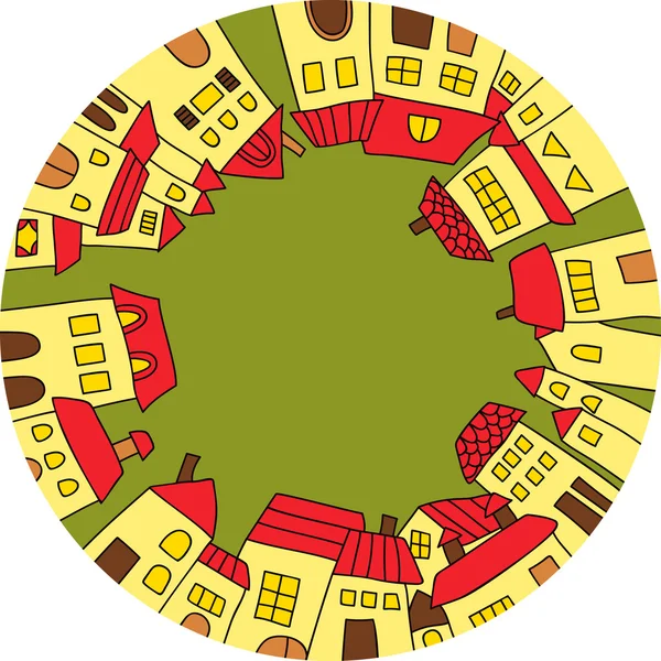 Illustration houses in the round frame — Stock Vector