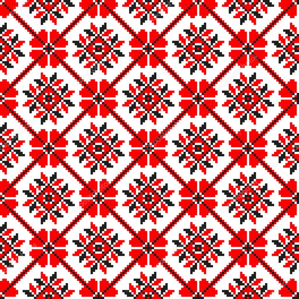 seamless pattern in folk style. red-black